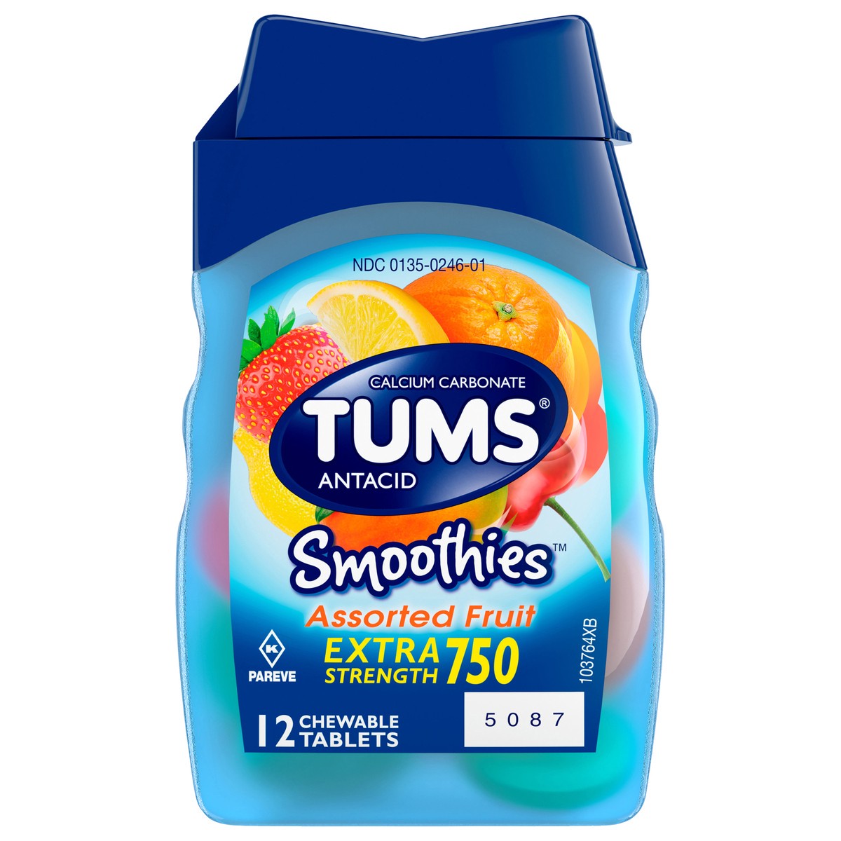 slide 1 of 1, TUMS Smoothies Chewable Extra Strength Antacid Tablets for Heartburn Relief, Assorted Fruit - 12 Count, 12 ct