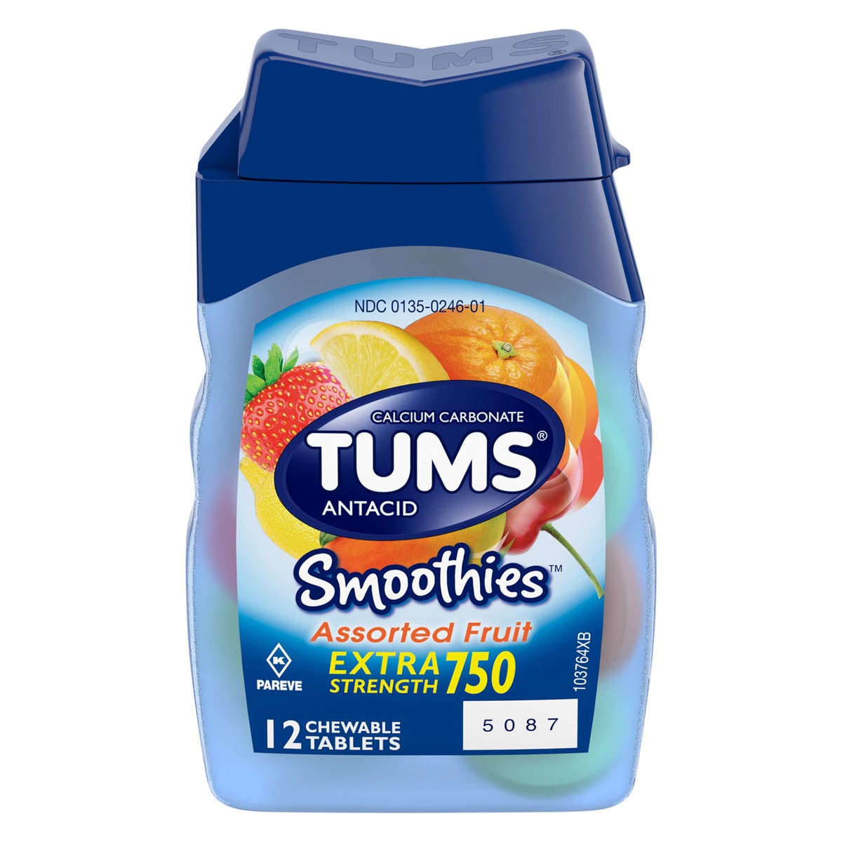 slide 1 of 1, TUMS Smoothies Chewable Extra Strength Antacid Tablets for Heartburn Relief, Assorted Fruit - 12 Count, 12 ct