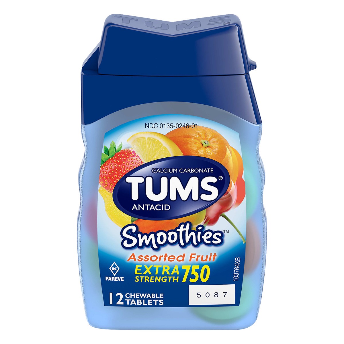 slide 1 of 1, TUMS Smoothies Chewable Extra Strength Antacid Tablets for Heartburn Relief, Assorted Fruit - 12 Count, 12 ct