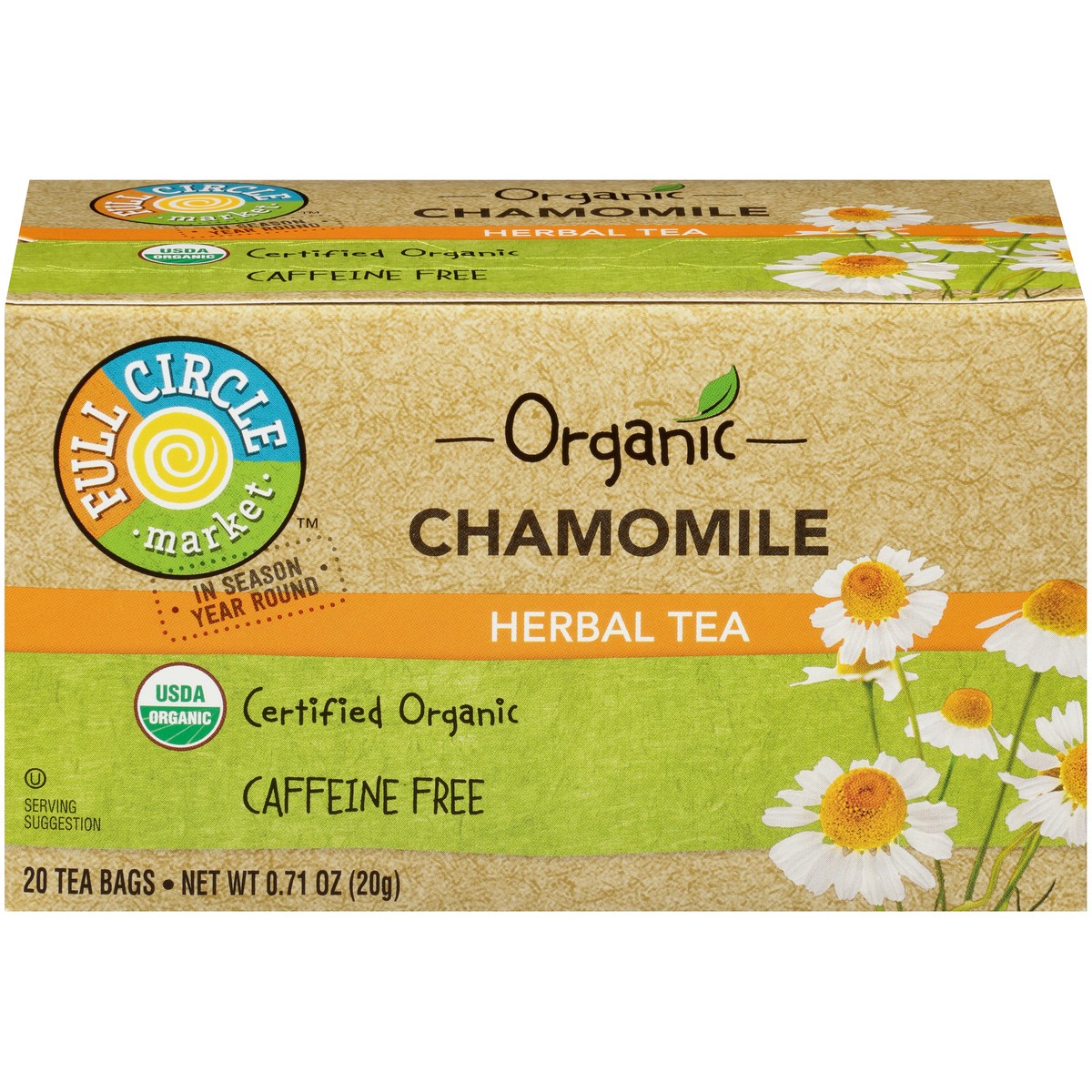 slide 1 of 9, Full Circle Market Caffeine Free Chamomile Herbal Tea, 20 ct