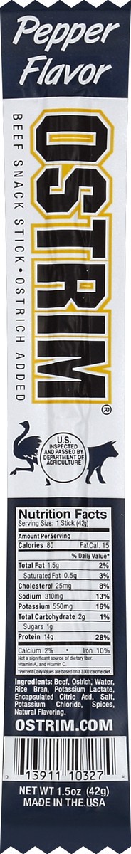 slide 5 of 5, OSTRIM Pepper Flavor Beef & Ostrich Snack Stick, 1 ct