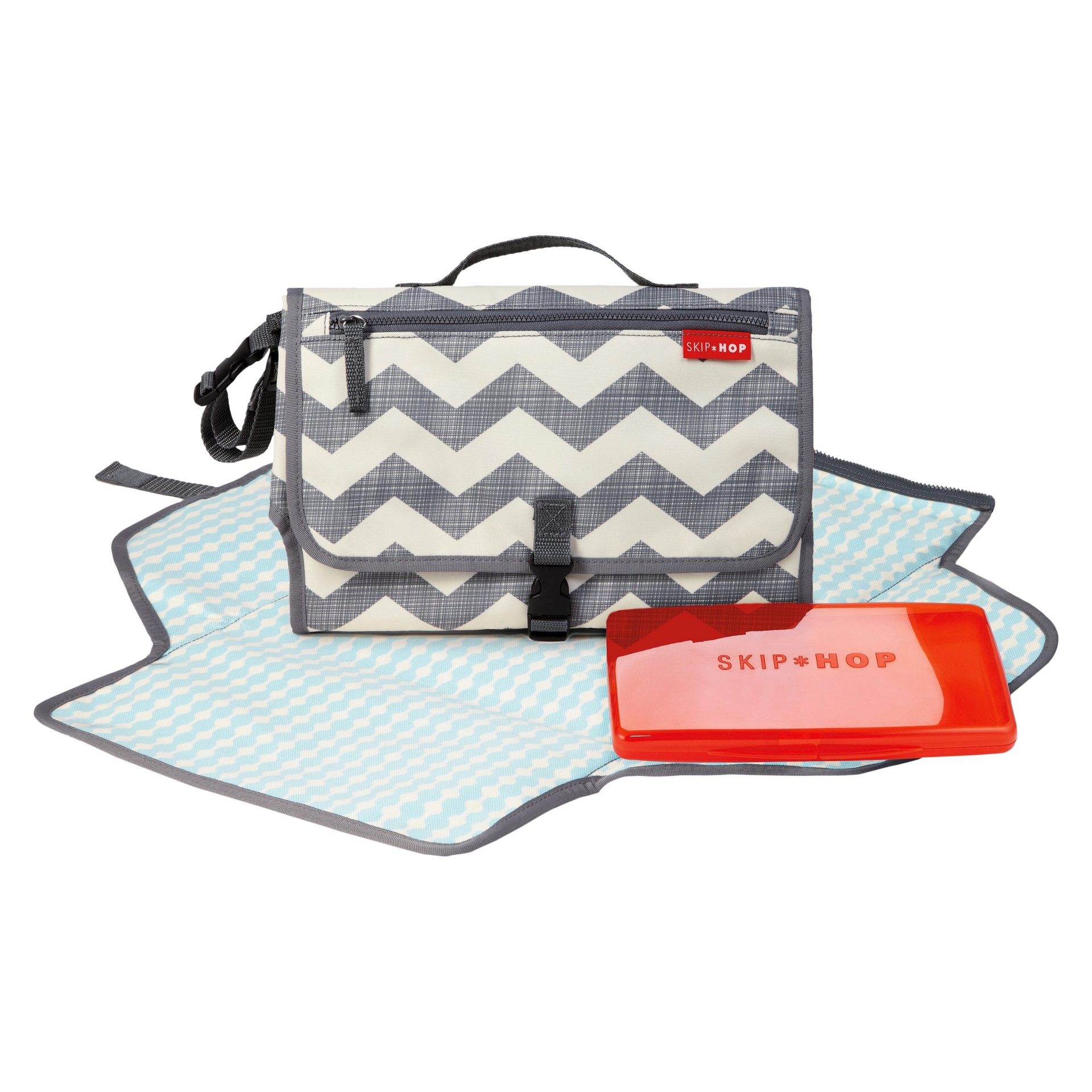 slide 1 of 5, Skip Hop Pronto Baby Changing Station & Diaper Clutch - Chevron, 1 ct