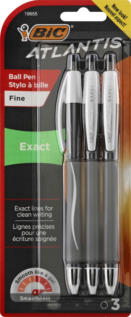 slide 1 of 4, BIC Atlantis Fine Exact Black Ball Pens 3 ea, 3 ct