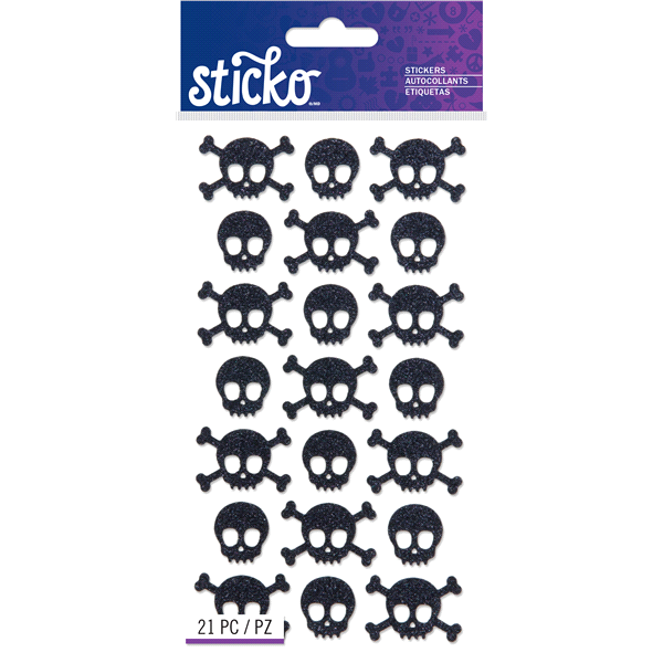 slide 1 of 1, Sticko Stickers Black Metallic Skulls, 21 ct