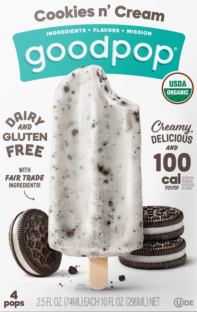 slide 8 of 8, GoodPop Cookies n' Cream Organic, Dairy-Free Pops 4 Ct, 1 ct