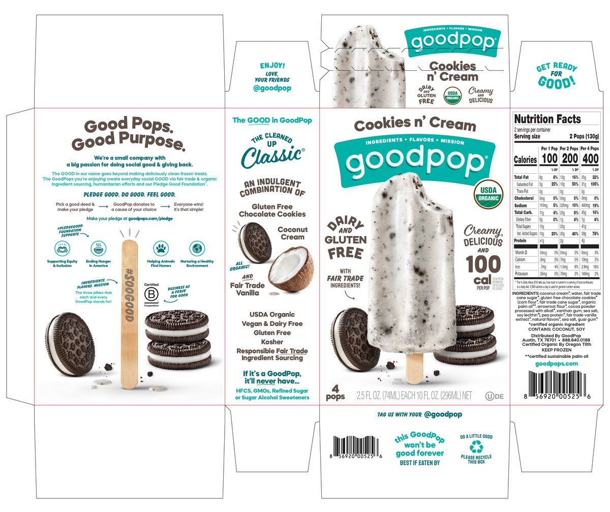 slide 4 of 8, GoodPop Cookies n' Cream Organic, Dairy-Free Pops 4 Ct, 1 ct