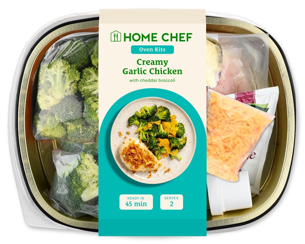 slide 1 of 2, Home Chef Oven Kit Creamy Garlic Chicken With Cheddar Broccoli, 29 oz