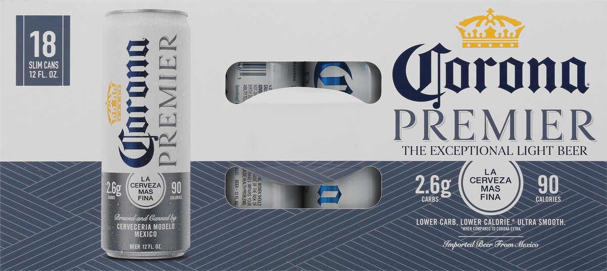 slide 6 of 8, Corona Premier Mexican Lager Light Beer, 18 pk 12 fl oz Cans, 4.0% ABV, 18 ct