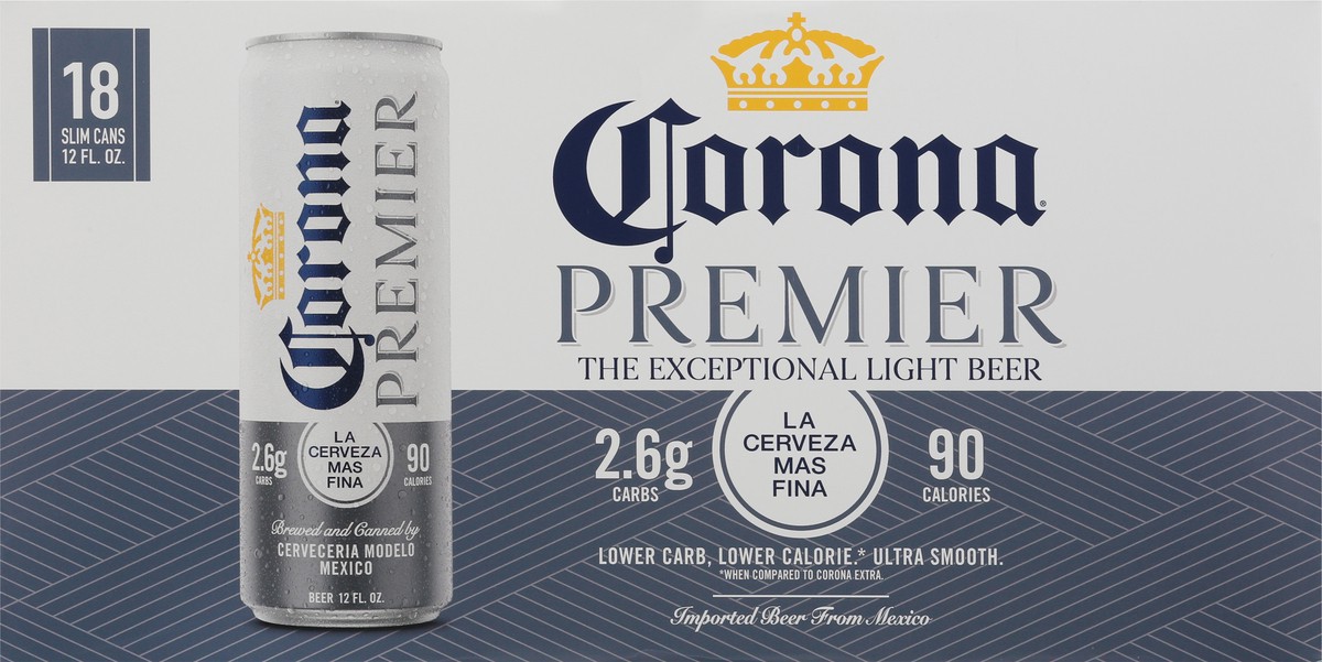 slide 4 of 8, Corona Premier Mexican Lager Light Beer, 18 pk 12 fl oz Cans, 4.0% ABV, 18 ct