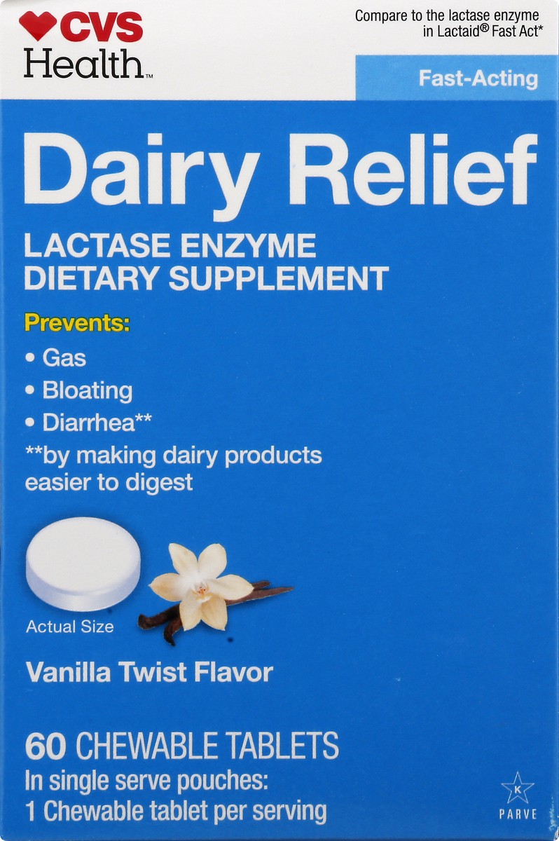 slide 11 of 12, CVS Health Fast Acting Dairy Relief Chewable Tablets, Vanilla Twist, 60 Ct, 60 ct