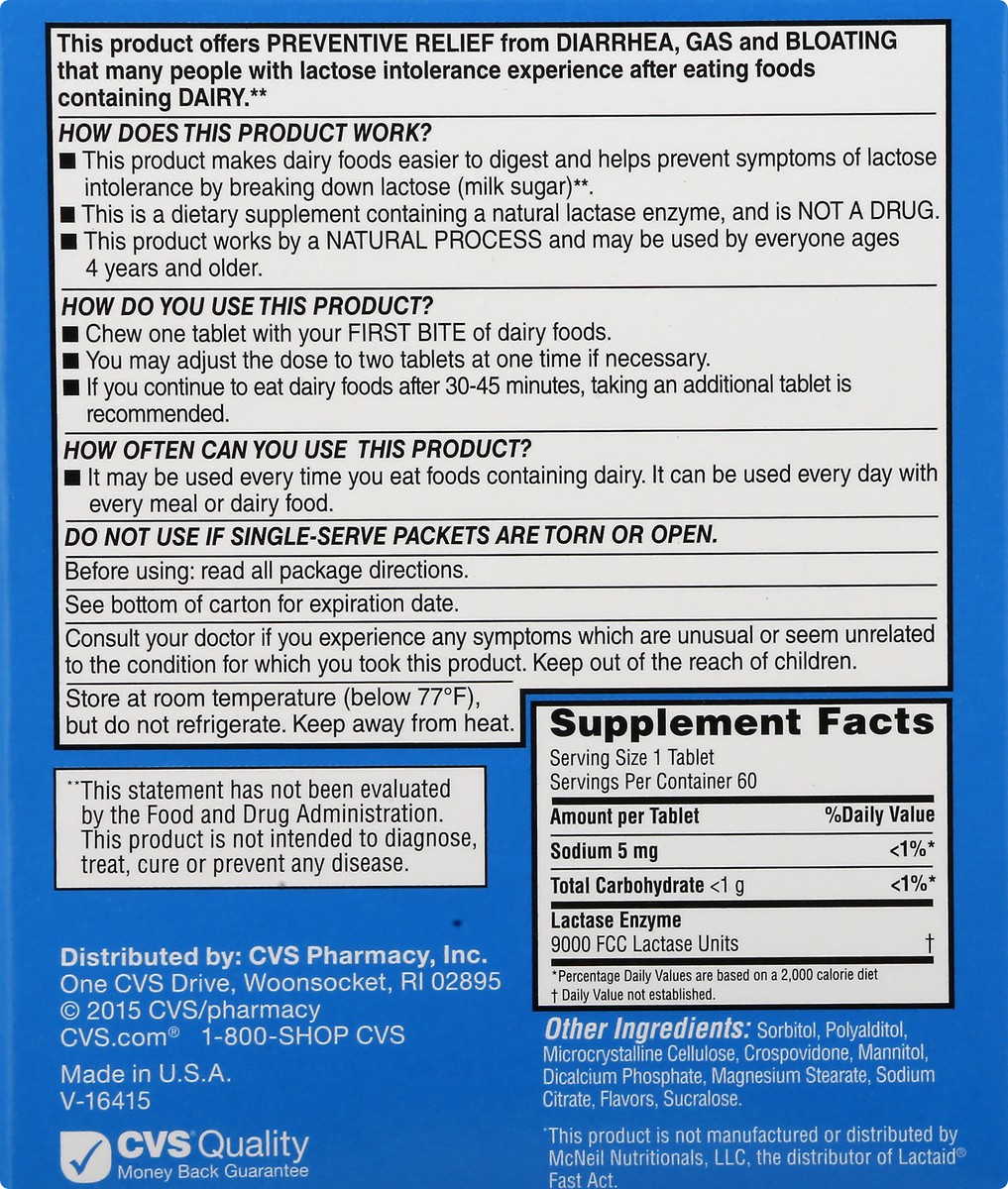 slide 6 of 12, CVS Health Fast Acting Dairy Relief Chewable Tablets, Vanilla Twist, 60 Ct, 60 ct