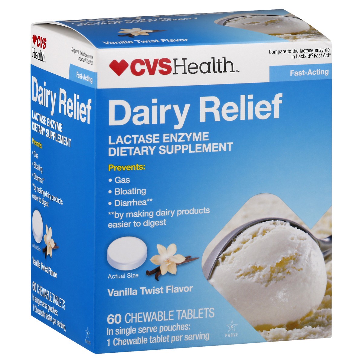 slide 3 of 12, CVS Health Fast Acting Dairy Relief Chewable Tablets, Vanilla Twist, 60 Ct, 60 ct