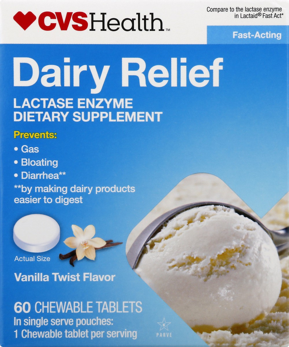 slide 1 of 12, CVS Health Fast Acting Dairy Relief Chewable Tablets, Vanilla Twist, 60 Ct, 60 ct