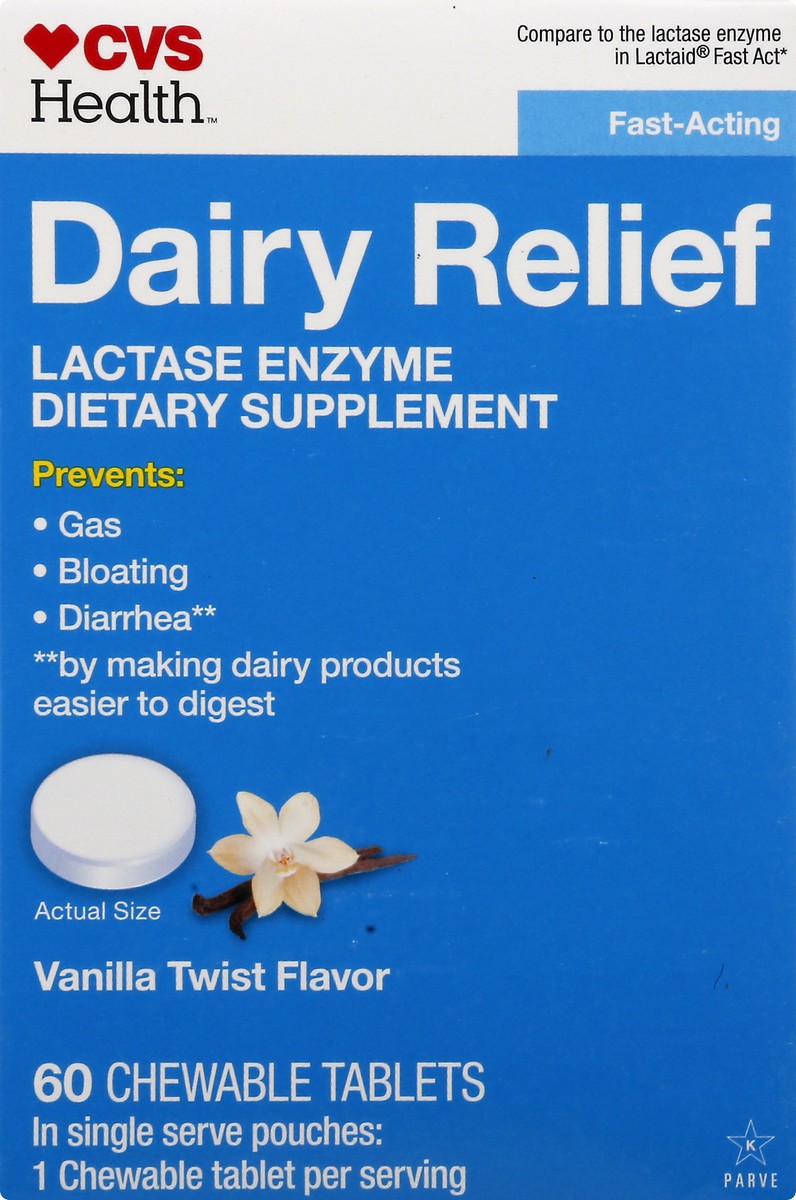 slide 8 of 12, CVS Health Fast Acting Dairy Relief Chewable Tablets, Vanilla Twist, 60 Ct, 60 ct
