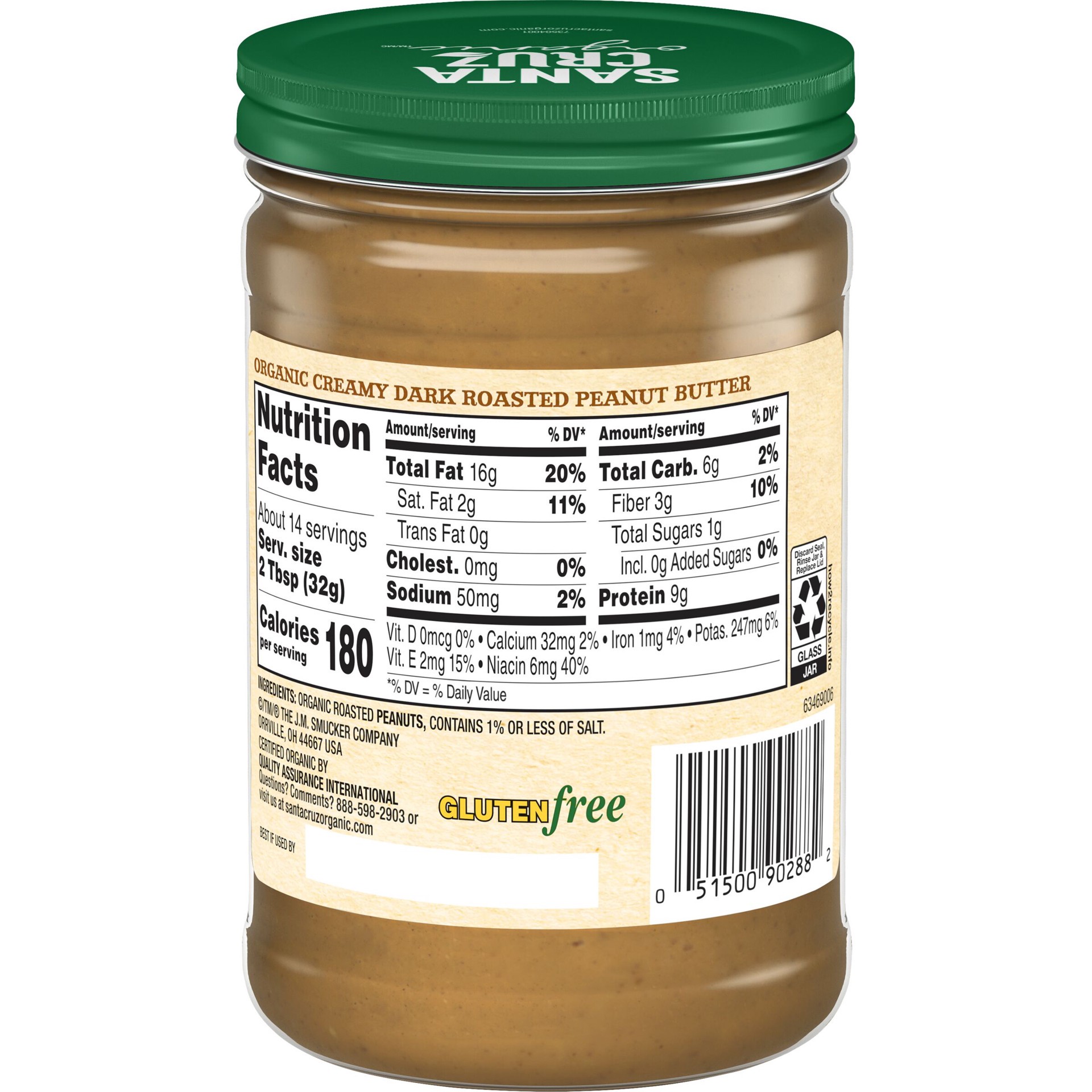 slide 4 of 4, Santa Cruz Organic Creamy Dark Roasted Peanut Butter, 16 Ounces, 16 oz