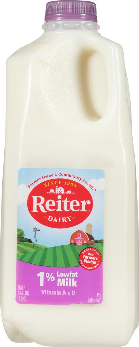 slide 1 of 13, Reiter Dairy 1% Lowfat Milk 0.5 gal, 1/2 gal