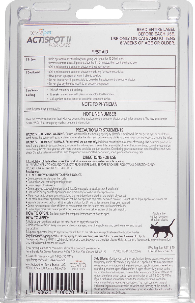 slide 9 of 9, Tevra Pet Actispot II Flea Drops for Cats- 5-9 lbs, 6 ct
