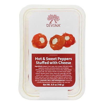 slide 1 of 1, Divina Hot & Sweet Peppers Stuffed With Cheese, 4.9 oz