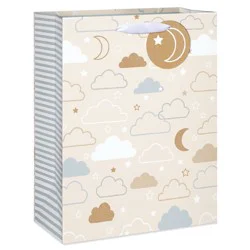 American Greetings Clouds Large Ivory Baby Shower Gift Bag with Hang Tag