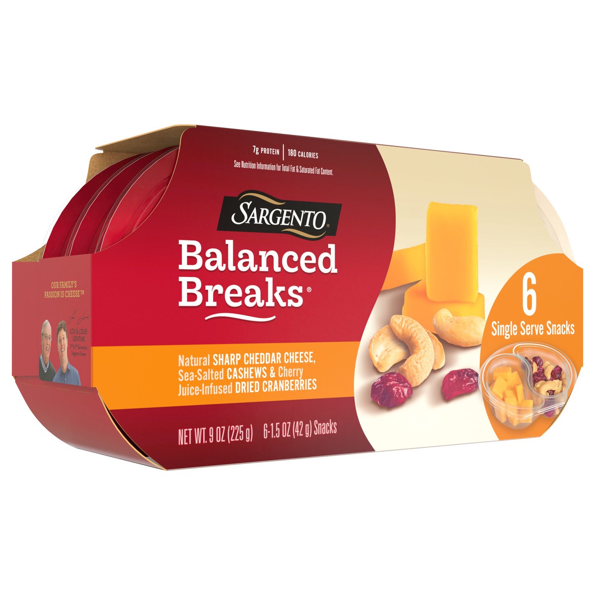 slide 6 of 8, Sargento Balanced Breaks Natural Sharp Cheddar Cheese, Sea-Salted Cashews and Cherry Juice-Infused Dried Cranberries Snack Kit, 1.5 oz., 6-Pack, 9 oz