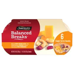 Sargento Balanced Breaks Natural Sharp Cheddar Cheese, Sea-Salted Cashews and Cherry Juice-Infused Dried Cranberries Snack Kit, 6-Pack, 1.5 oz