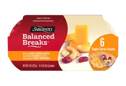 Sargento Balanced Breaks Natural Sharp Cheddar Cheese, Sea-Salted Cashews and Cherry Juice-Infused Dried Cranberries Snack Kit, 6-Pack, 1.5 oz