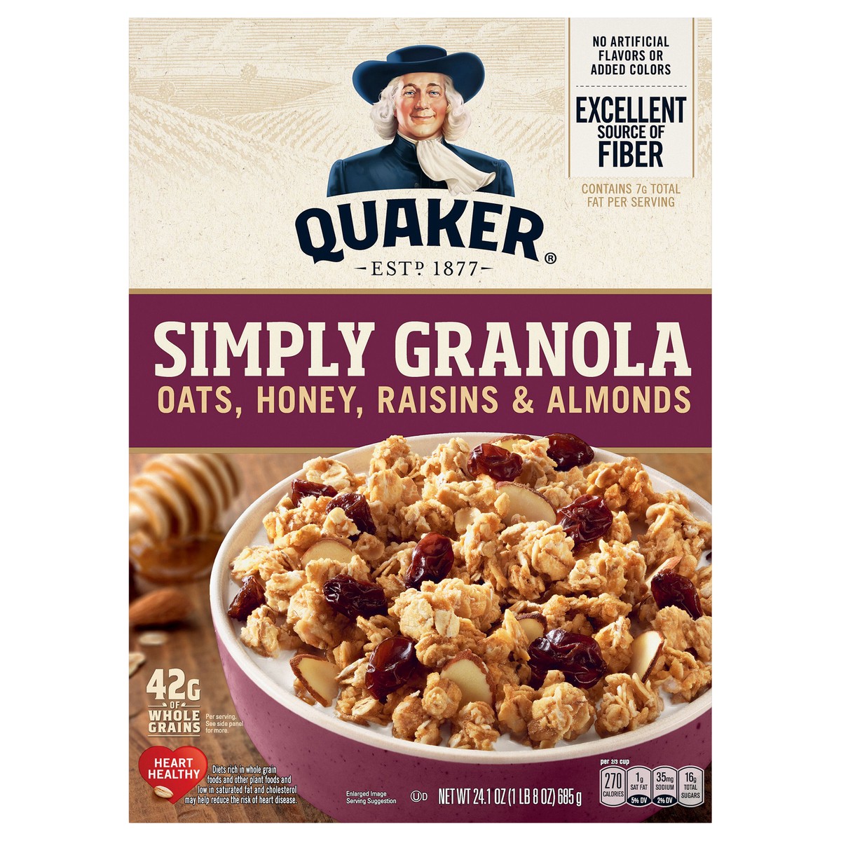 slide 1 of 6, Quaker Simply Granola Raisin, Oats, Honey, Raisin and Almond - 24.1oz, 24.1 oz