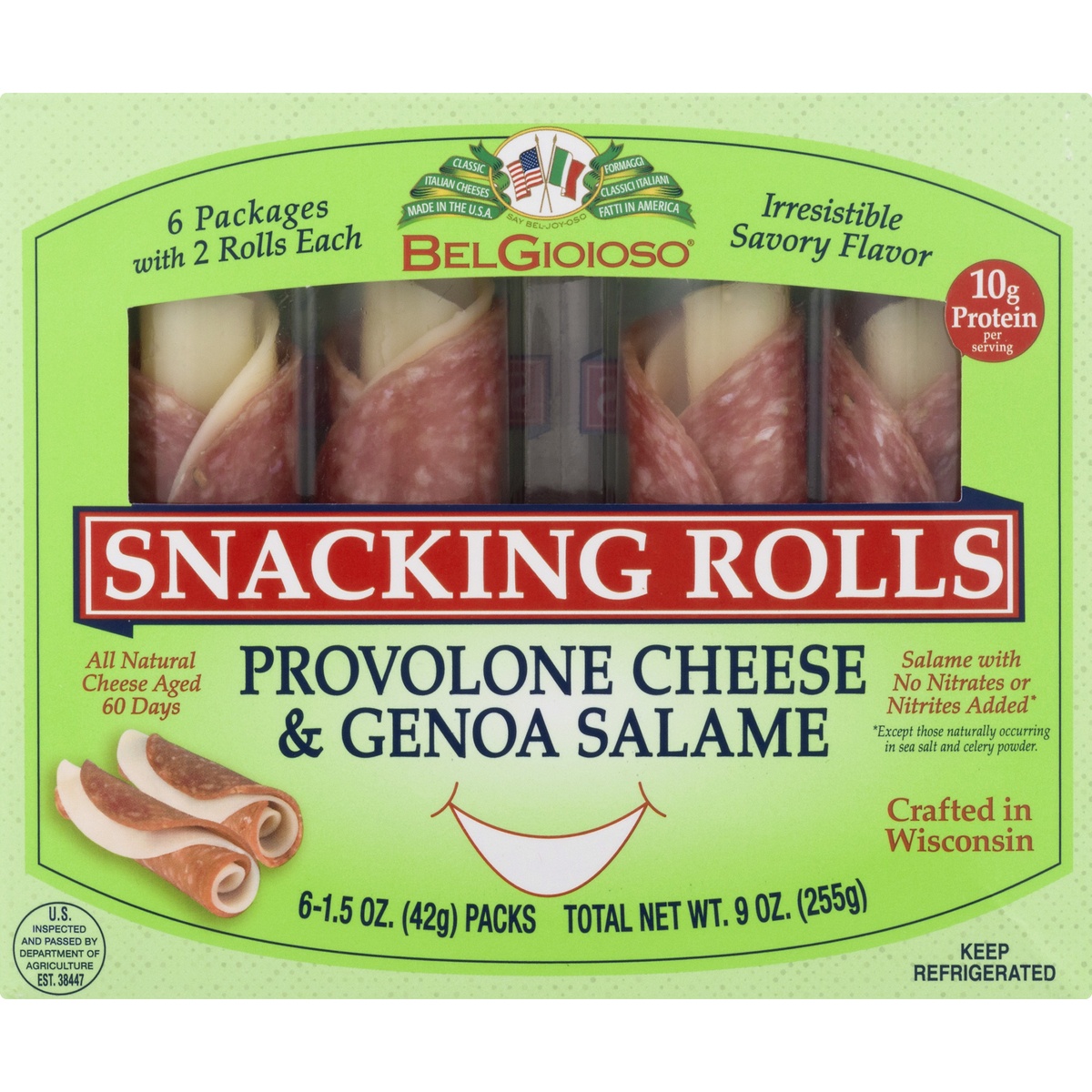slide 1 of 1, BelGioioso Snacking Rolls, Provolone Cheese & Genoa Salame, 1.5 oz