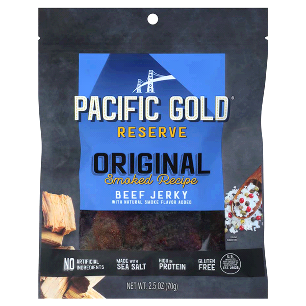 slide 1 of 1, Pacific Gold Reserve Original Smoked Recipe Beef Jerky, 2.5 oz