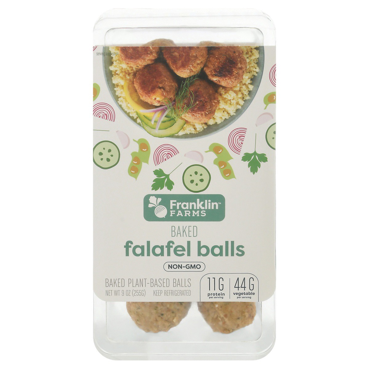 slide 1 of 7, Franklin Farms Baked Falafel Balls, 9 oz, 9 oz