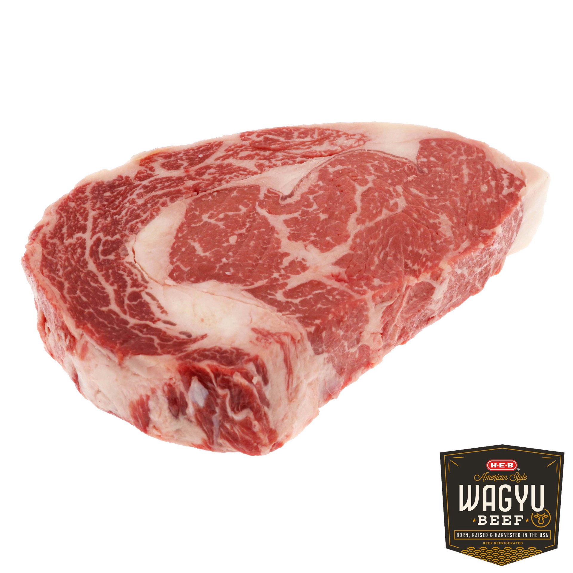 slide 1 of 1, H-E-B American Kobe Beef Ribeye Steak Boneless, per lb