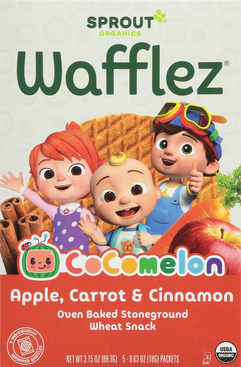 slide 6 of 9, Sprout Organics Wafflez Cocomelon Apple, Carrot & Cinnamon Wheat Snack 5 - 0.63 oz Packets, 5 ct