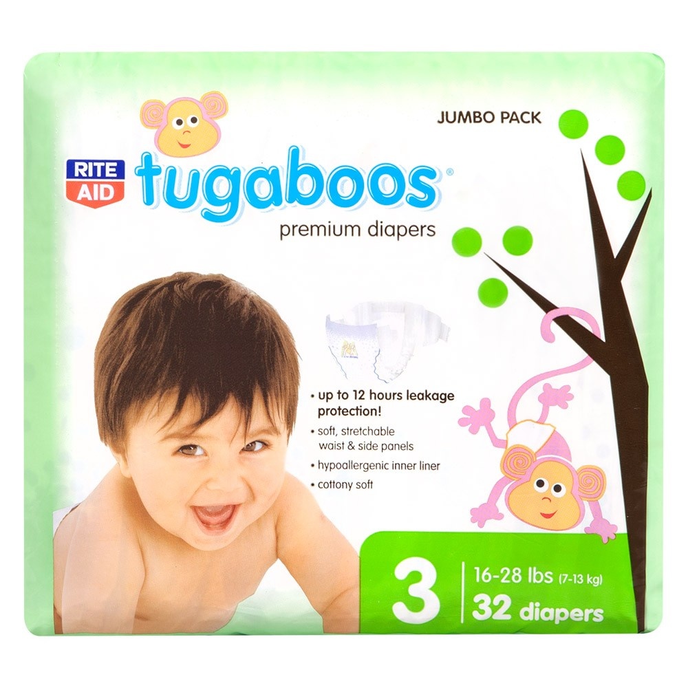 slide 1 of 1, Rite Aid Tugaboos Diapers, Premium, Size 3, 32 ct