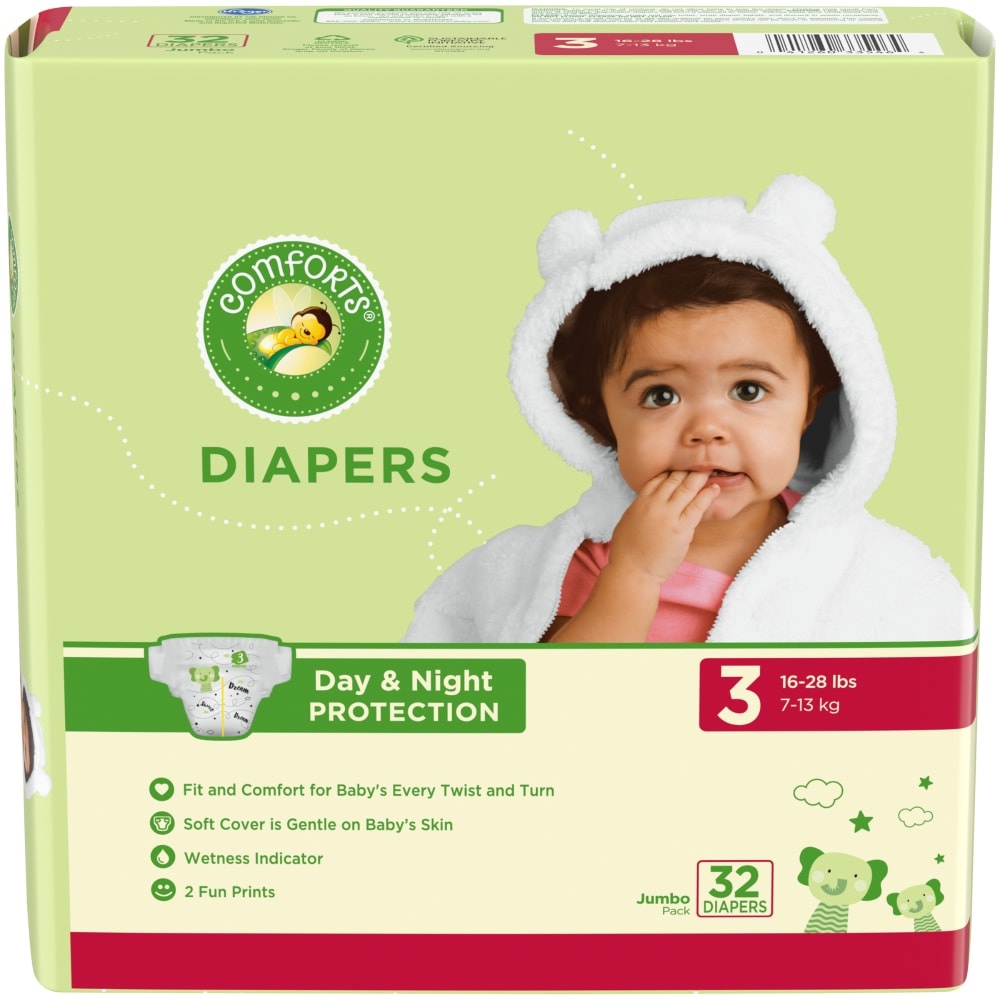 slide 1 of 1, Comforts Day Night Protection Size 3 Baby Diapers Jumbo Pack, 32 ct