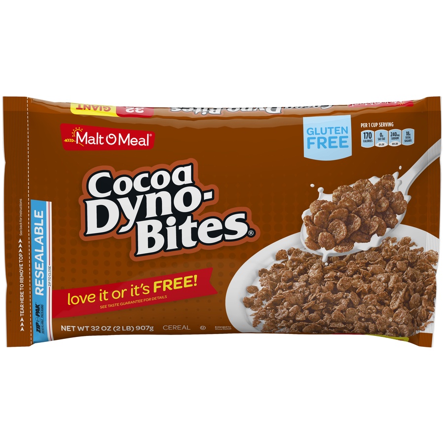 slide 1 of 1, Malt-O-Meal Cocoa Dynobites Cereal Zippak, 32 oz