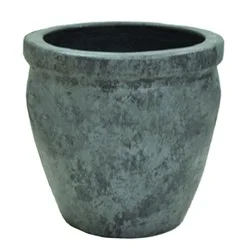 Blue Orange Pottery Large Gray Bell Clay Planter