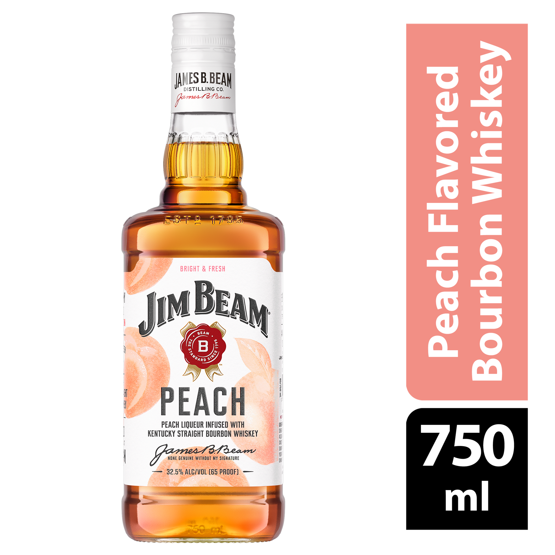 slide 1 of 4, Jim Beam Peach Liqueur with Kentucky Straight Bourbon Whiskey 750 ml, 750 ml