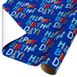 American Greetings Blue Happy Birthday Wrapping Paper, 40 sq ft