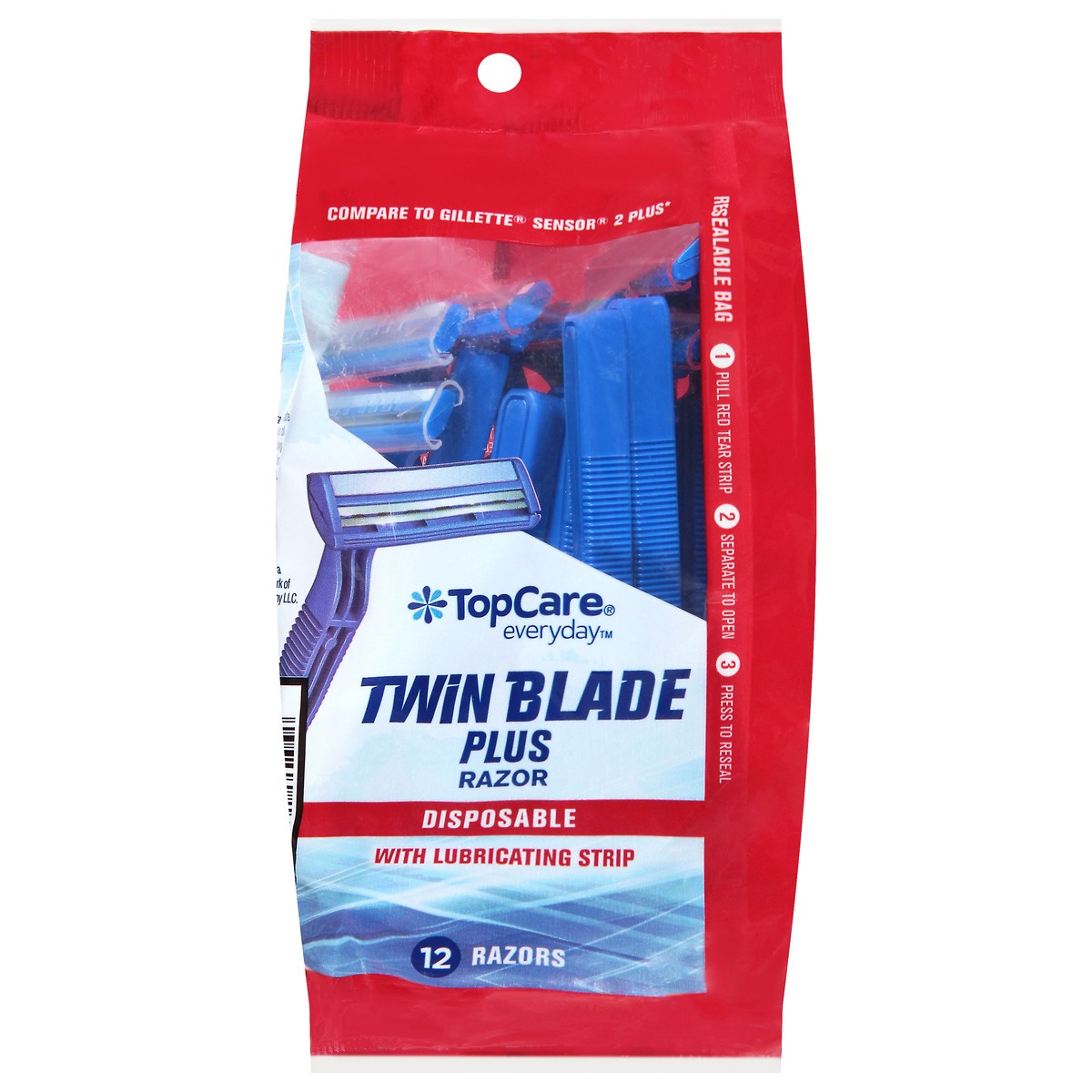 slide 5 of 12, TopCare Everyday with Lubricating Strip Disposable Twin Blade Plus Razor 12 ea, 12 ct