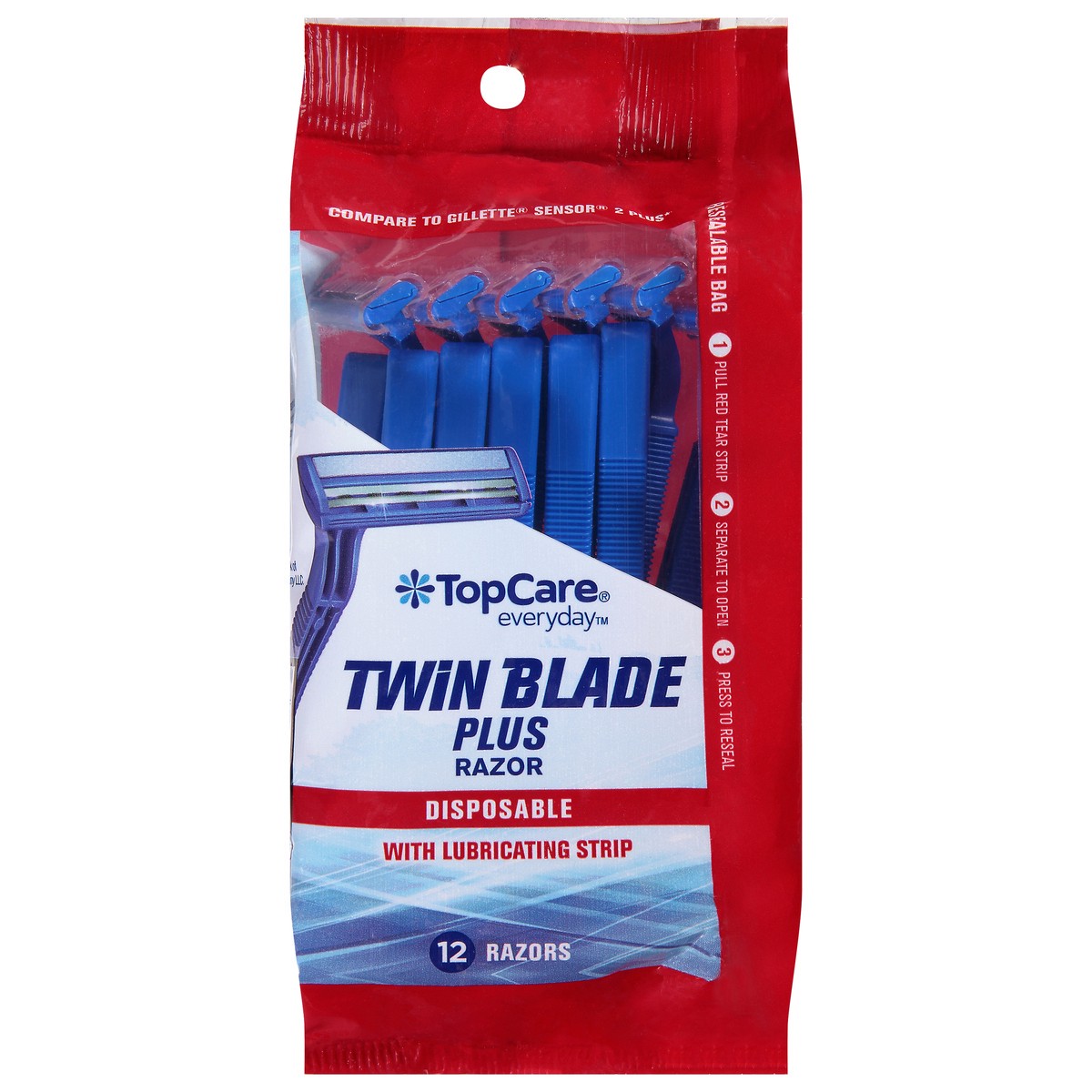 slide 10 of 12, TopCare Everyday with Lubricating Strip Disposable Twin Blade Plus Razor 12 ea, 12 ct