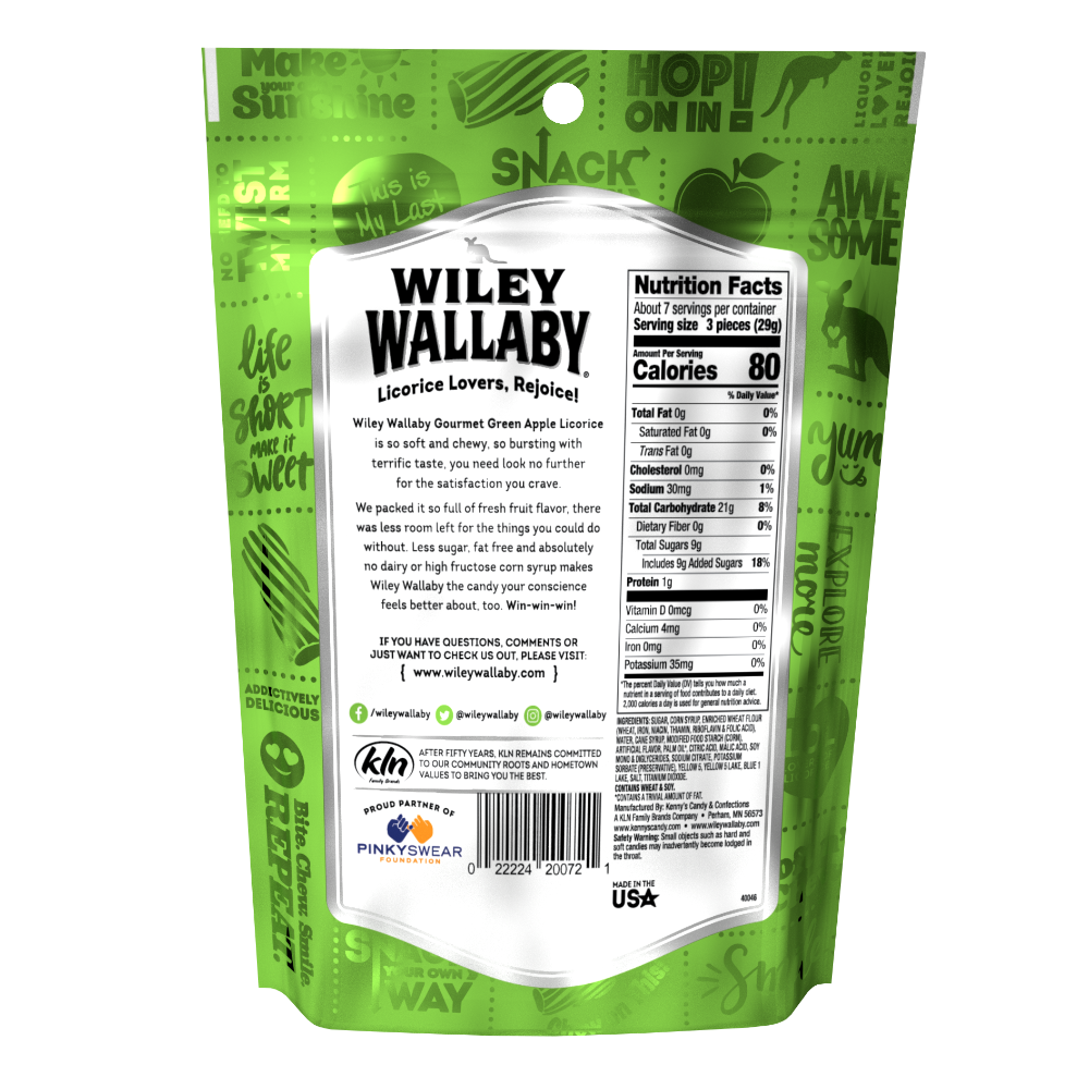 slide 2 of 2, Wiley Wallaby Green Apple Licorice, 7.05 oz
