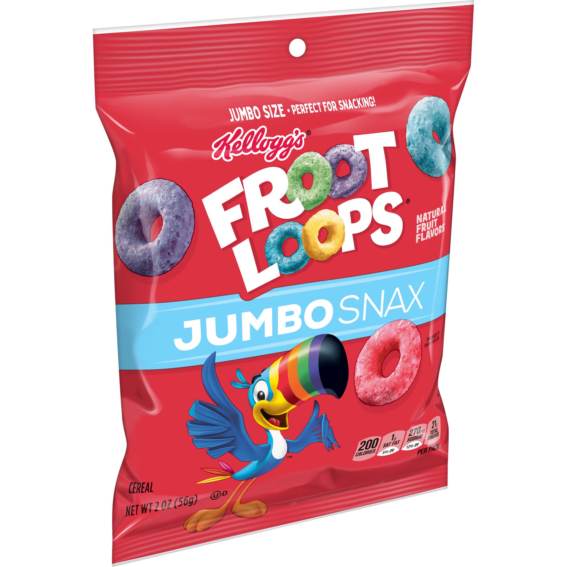 slide 1 of 7, Froot Loops Kellogg's Jumbo Snax Froot Loops, Perfect for Snacking, 2oz pouch, 2 oz