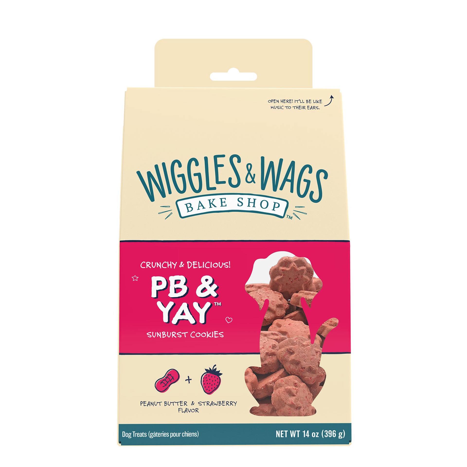 slide 1 of 1, Wiggles & Wags Bake Shop PB & Yay Dog Crunchy Treat - Carob & Strawberry, 14 Oz., 14 oz