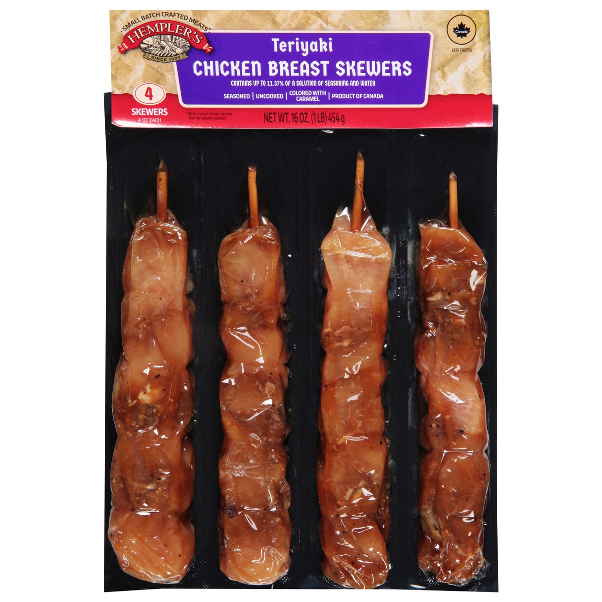 slide 1 of 9, Hempler's Chicken Breast Teriyaki Skewers 4 ea, 16 oz