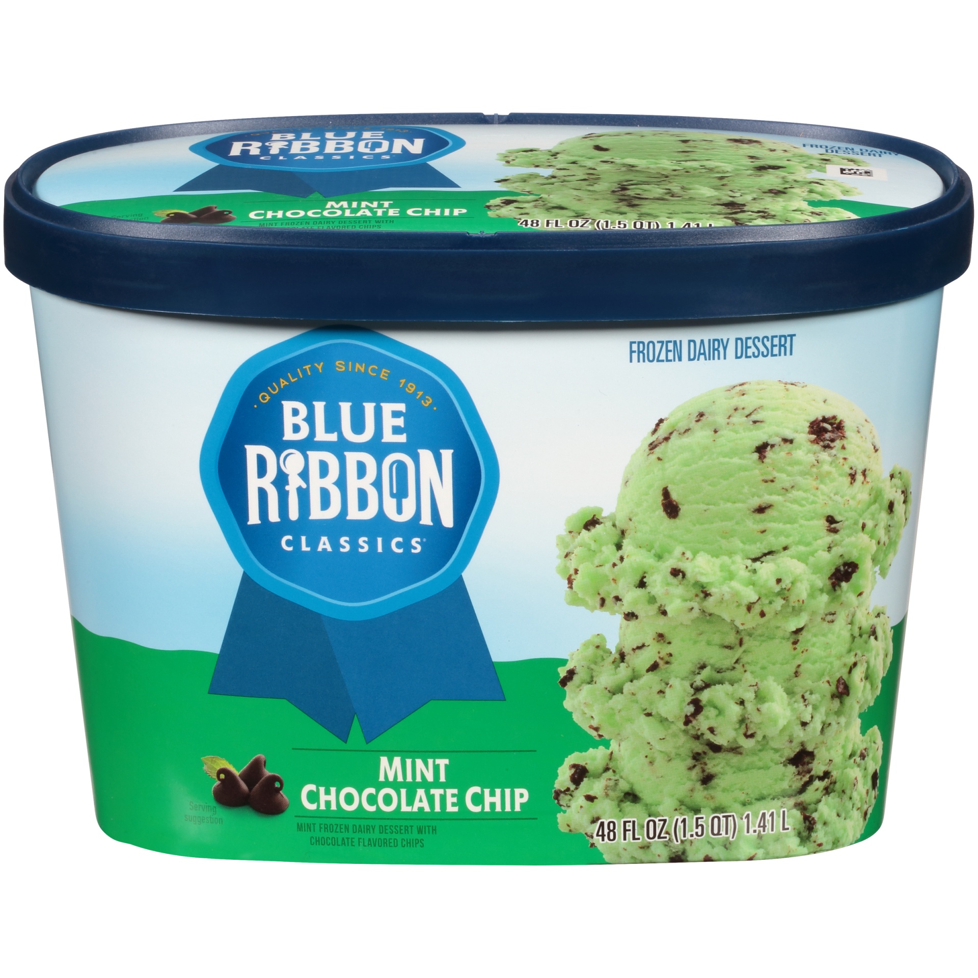 slide 3 of 7, Blue Ribbon Classics Mint Chocolate Chip Reduced Fat Ice Cream, 48 fl oz