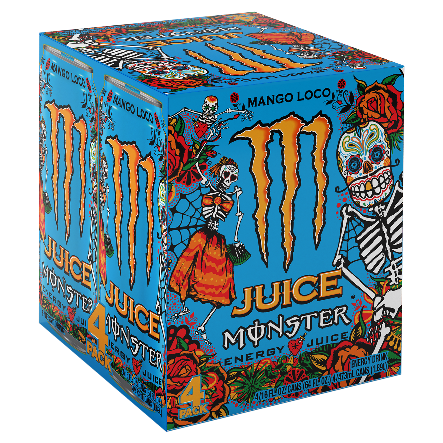 slide 2 of 4, Monster Energy Juice Monster Mango Loco, Mango Loco (Pack of 4, 16 oz