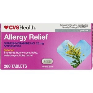 slide 1 of 1, CVS Health Allergy Relief Dye Free Diphenhydramine Hcl, 200 Ct, 1 ct
