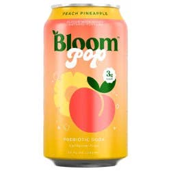 Bloom Pop Peach Pineapple Prebiotic Soda, 12 fl oz can
