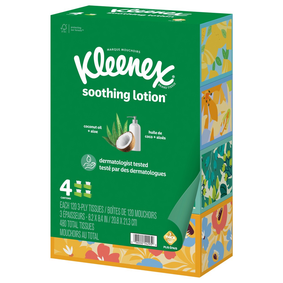 slide 7 of 9, Kleenex Soothing Lotion 3-Ply Facial Tissue - 4pk/120ct, 4 ct