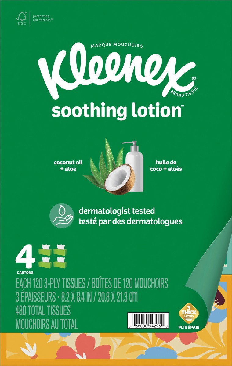 slide 3 of 9, Kleenex Soothing Lotion 3-Ply Facial Tissue - 4pk/120ct, 4 ct